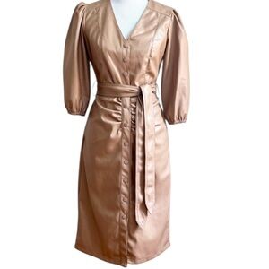 NEW HOUSE OF HARLOW 1960
Vegan Leather Puff Sleeves Tan
Brown Midi Dress Small